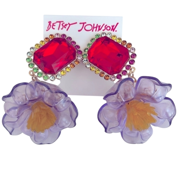 🔹️Betsey Johnson 🔹️CRYSTAL JELLY FLOWER EARRINGS - Picture 3 of 3